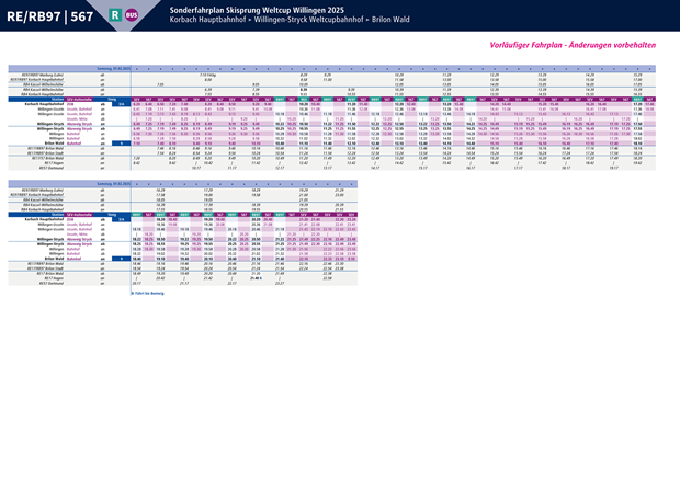 Fahrplan Samstag, 1. Februar